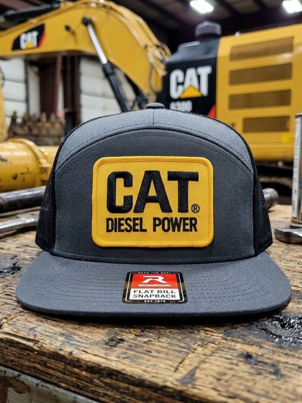 Retro Diesel Power Hat Heavy Equipment Patch Grey Black Richardson Flat Bill Cap